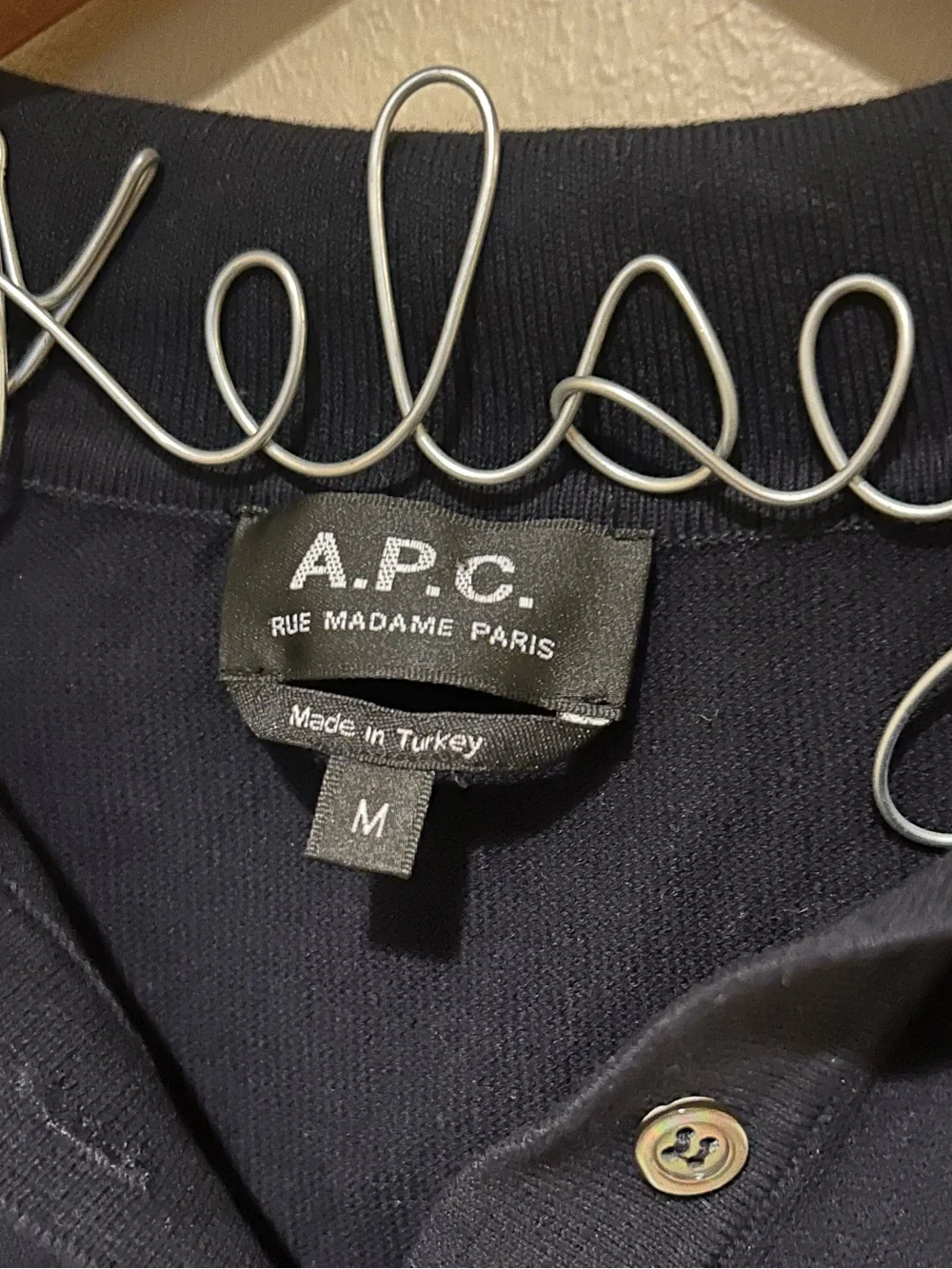 A.P.C. Navy Cotton Knit Polo Sweater Top With Pocket & Collar Detail Size M